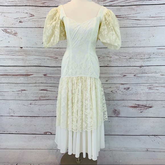 Dresses & Skirts - Vintage lace drop waist 90’s 80’s wedding dress